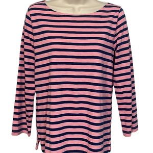 J. Crew Pink/Navy Striped Boatneck Shirt